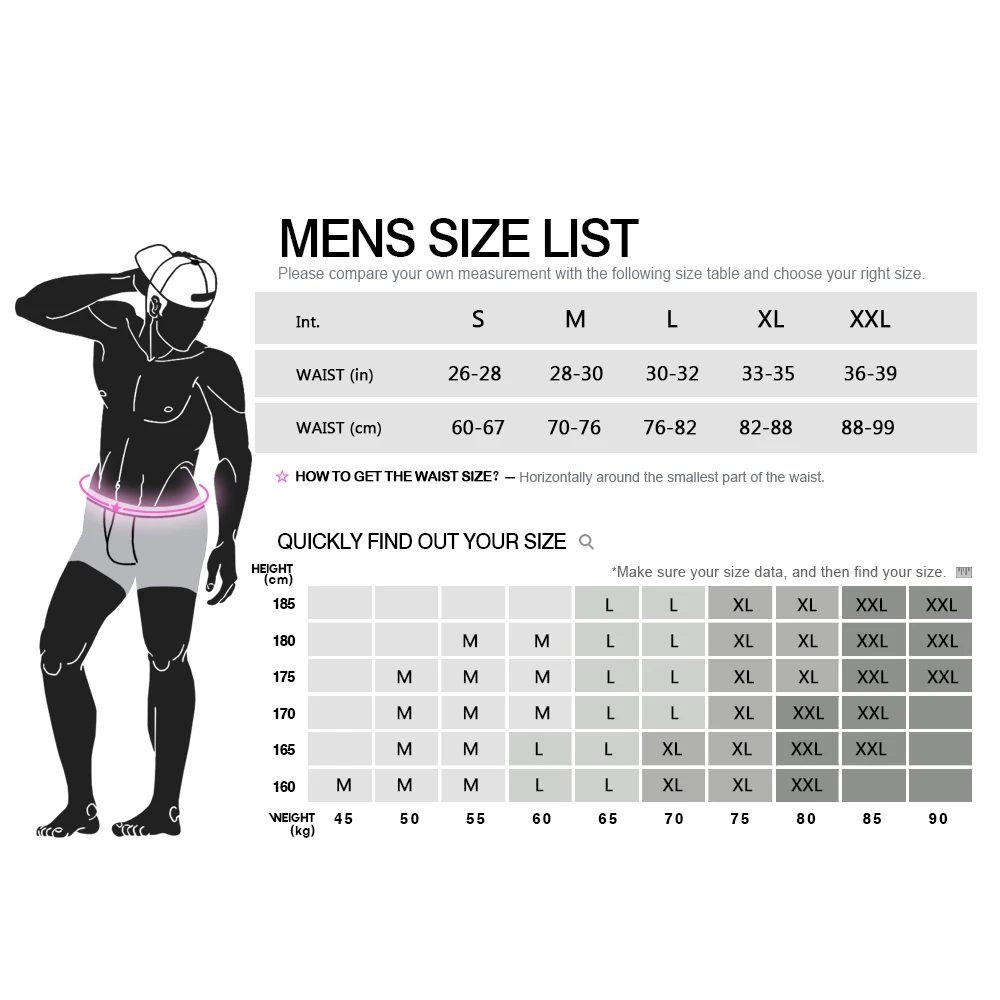 Cotton Printed Boxer Briefs size chart