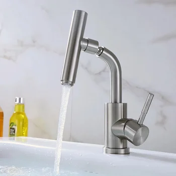 

Kitchen Faucet 304 Stainless Steel Nickle Brushed Vessel Basin Sink Mixer Tap 360 Degree Swivel Spout And Body