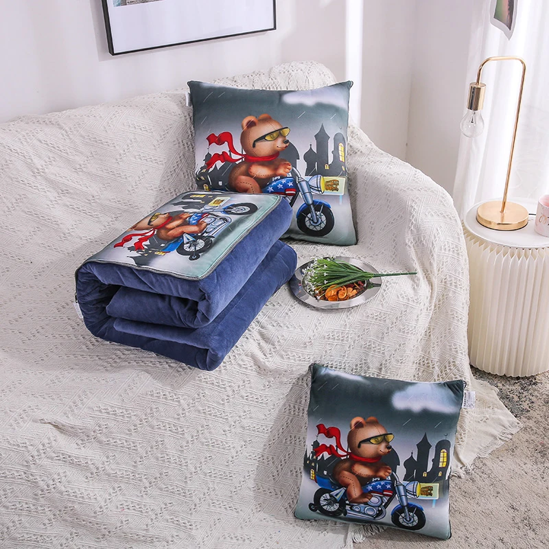 2 in 1 Flannel Cushion Blanket Car Sofa Throw Pillow Children Portable Travel Blanket Soft foldable patchwork quilt blanket 1pc - Цвет: 16