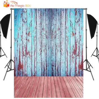 

LIFE MAGIC BOX Photo Backdrop Blue Wood Backgrounds for Photo Studio 50th Birthday Party Decorations Vinyl Toy Photography