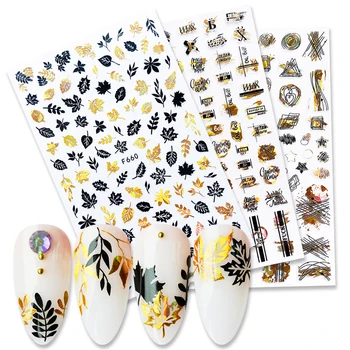 

Autumn Maple Leaves Gold Black Silver 3D Nail Stickers Holographics Geometric Slider Nail Art Adhesive Fall Decorations