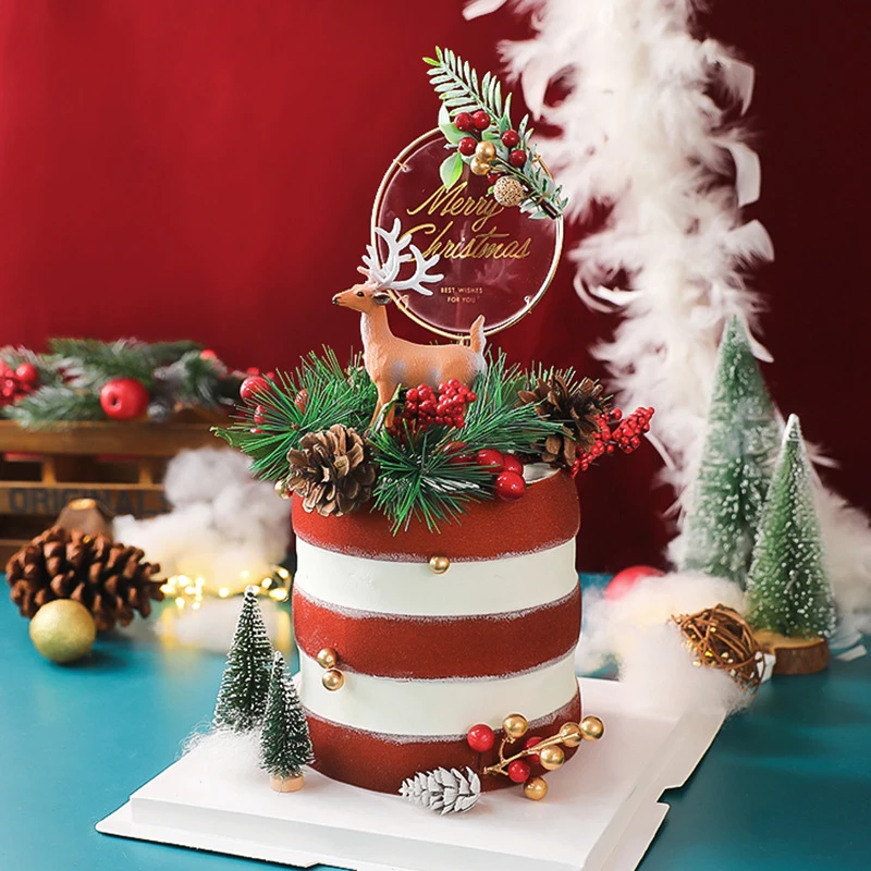 メリークリスマスケーキトッパーフォレストナカイオーナメントパインコーン針ガーランドケーキ装飾誕生日ベーキング用品 ケーキデコレーション用品 Aliexpress