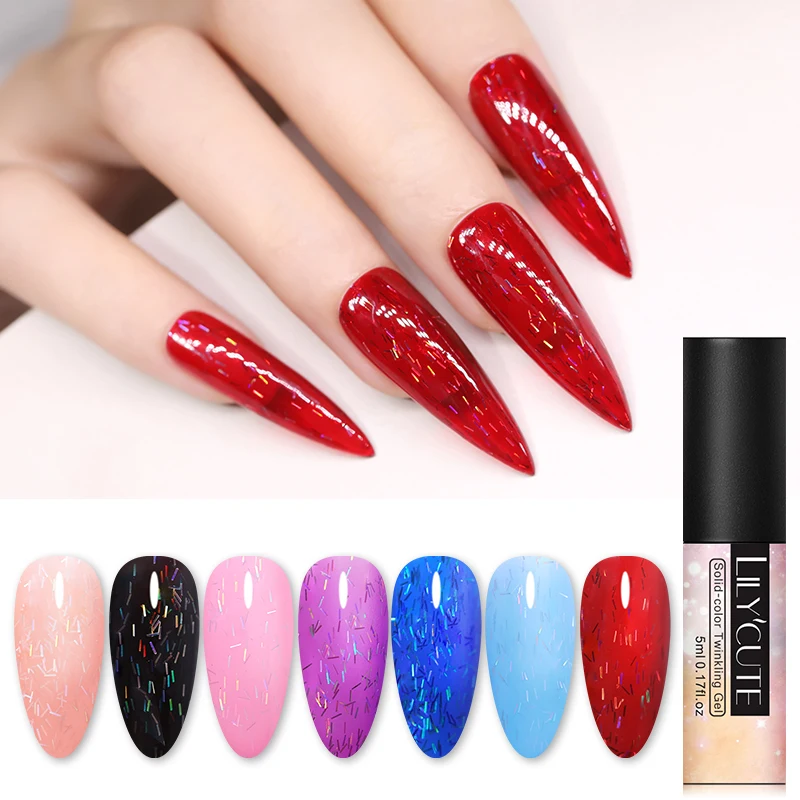 Гель лак для ногтей LILYCUTE с иризованными полосками и блестками 5 мл|Гель ногтей| |