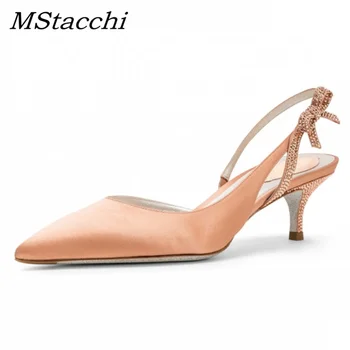 

MStacchi New Spring Summer 6CM Pump Female Thin High Heels Shoes Woman Pointed Toe Butterfly Buckle Low Heele Shoe Zenske Cipele