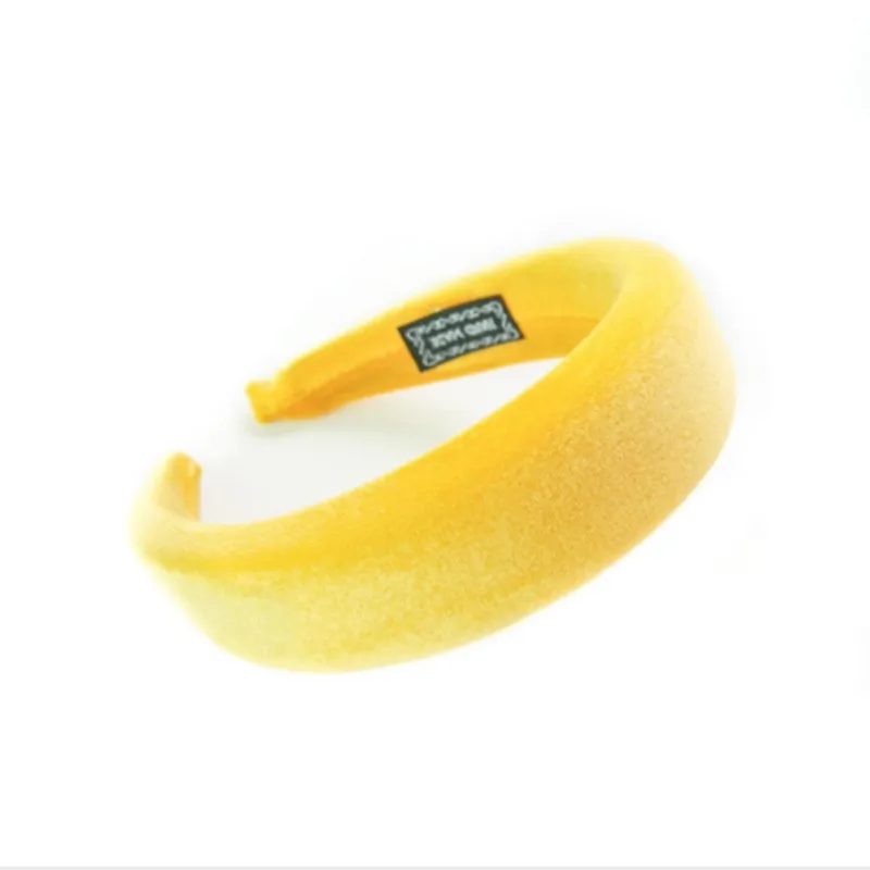 yellow 1 шт. женская мягкая широкая губка повязка на голову блестящие бархатные милые резинки для волос яркого цвета обруч винтажные вечерние эластичные толстые головные уборы - Цвет: yellow