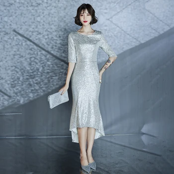 

Lady Fishtail Cheongsam Exquisite Big Size 3XL Evening Party Dress Sexy Half Sleeve Qipao Elegant Sequins Slim Vestidos De Festa