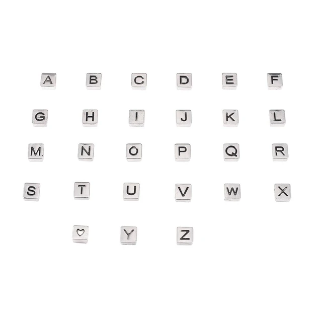 Alphabet Enamel Tile Beads, Square 2-Hole Letter Beads for Stacking Br