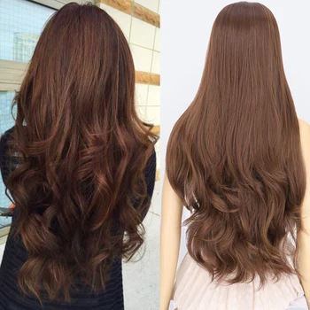 

DIANQI synthetic hair lace front wig heat resistant light brown wig for black female 28 Inch long wavy wig for women party