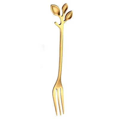 Golden Fork Ветви из нержавеющей стали с узором листьев Кофе Чай обеденная ложка посуда столовые приборы вилка для фруктов и десертов ложка для перемешивания принадлежности для приготовления обеда K1095 E - Цвет: Golden Fork