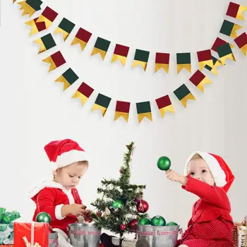 

39.4ft Red and Green Banners Xmas New Year Party Decoration Gold Fishtail Bunting Hanging Streamer For Birthday Party Supplies