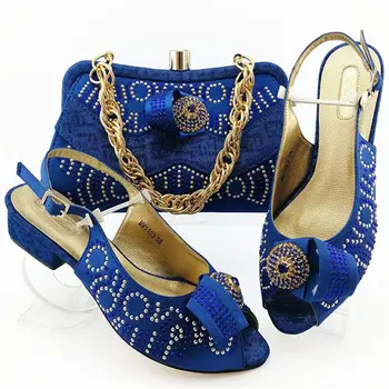 

Hot Sale Women Middle Heels Shoes And Bag For Evening Dress African Design Elegant Sandals Shoes And Purse Set 7Colors