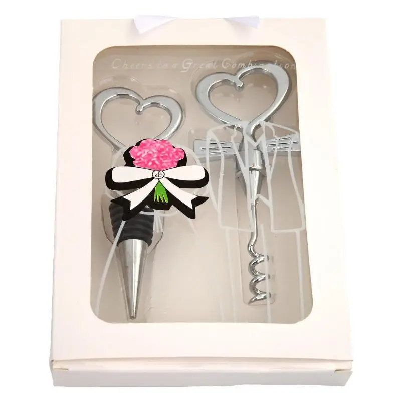 

Love Heart Corkscrew Wine Bottle Opener Wine Stopper Wedding Gift Favors for guests Bottle Opener Set Wedding Decoration