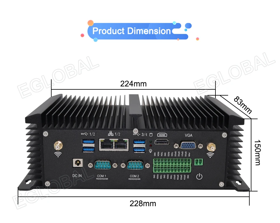 Новый промышленный мини-ПК без вентилятора i5 8250U i7 7500U 2 * DDR4 2 * Lans настольный компьютер Win10 Linux 2 * COM GPIO 4G SIM VGA HDMI WiFi