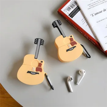 

3D Cute Guitar Design for Airpods 1 2 Soft Earphone Case for AirPods 2 Bluetooth Headset 3D Fashion Silicone Cover with Hook