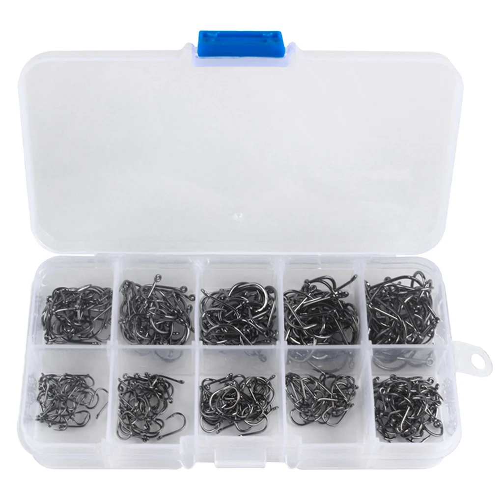 300pcs/set Assorted Carbon Steel Fish Jig Hooks Octopus Crab Hooks Kit Fishing Tackle Box 10 Sizes