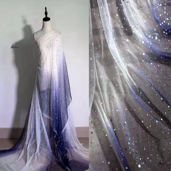 

1 yard Gradual Change Lace Fabric For Evening/Wedding Dress Star Gilding Netting Lining Dream Multicolor150cm