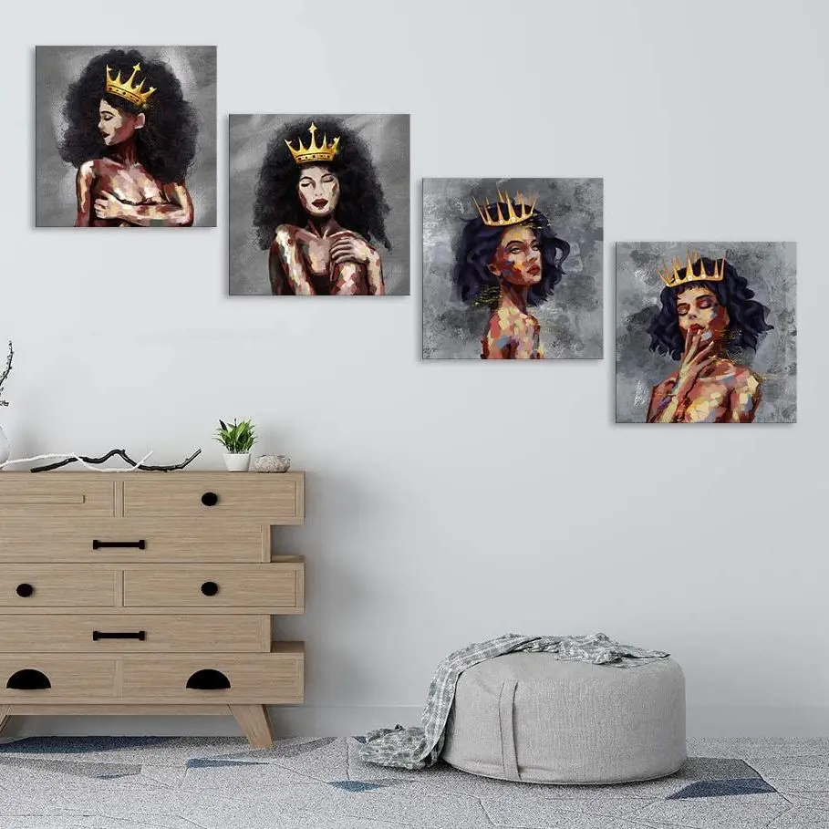 

4 Pieces Black Girl African American Graffiti Posters Canvas Wall Art Picture Home Decor Paintings for Living Room Decorations