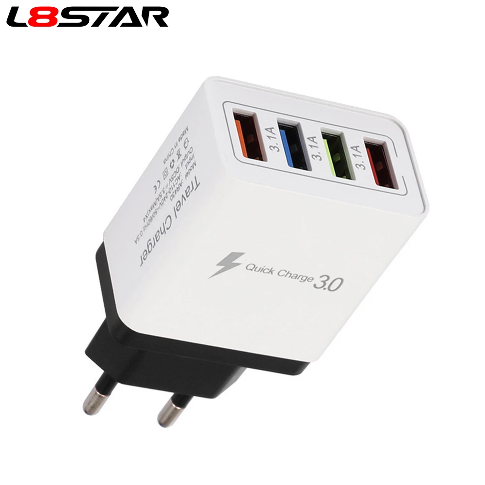 

L8star Quick Charging QC 3.0 Fast 4 USB EU 5V 3A Wall Charger For Xiaomi Charge Adapter Mobile Phone charger Plug Adapters