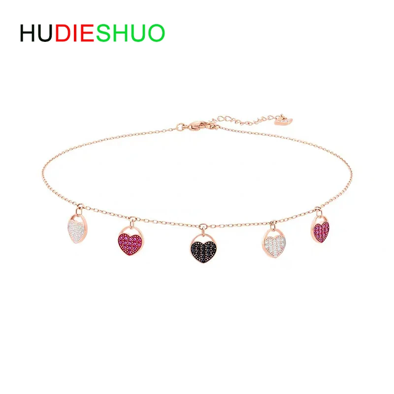 

HUDIESHUO Fashion Luxury Romantic Heart Chain Bracelet for Women Colorful Zircon Charm Jewelry Lady Gifts