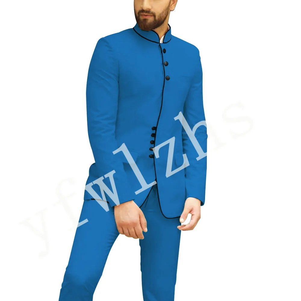 

New Arrival Handsome Groomsmen Mandarin Lapel Groom Tuxedos Men Suits Wedding/Prom Best Man Blazer ( Jacket+Pants) B80