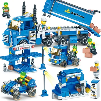 

City freight 4 in 1 trailer truck children's puzzle small particles assembled building boy toy 64091