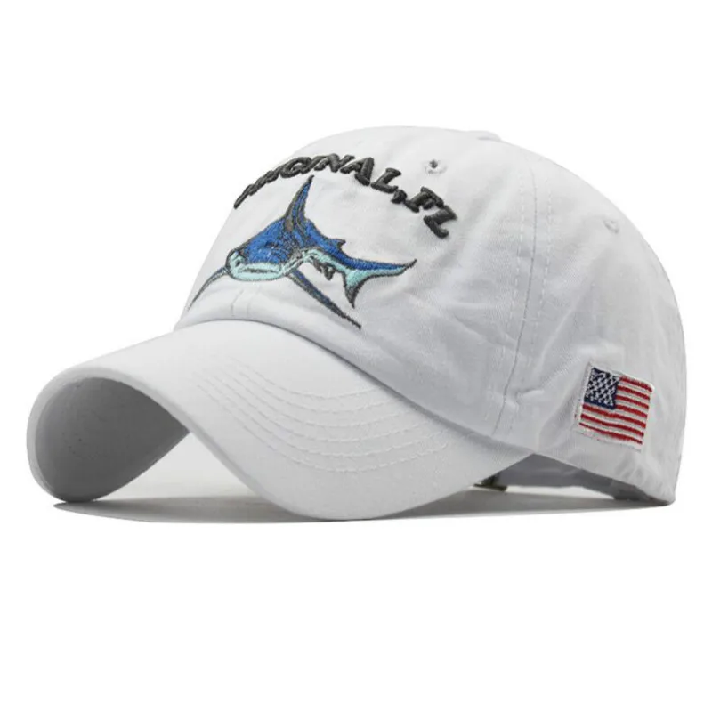 

Embroidery Washed Cotton Shark Dad Hat For Men Vintage Baseball Cap Hip Hop Curved Fishing Cap Summer Fish Snapback Women Hat