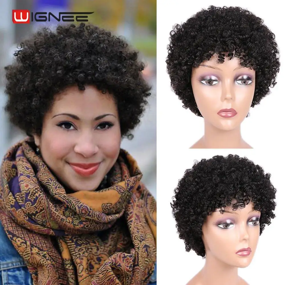 Wignee ショートスパイラルカール人毛ウィッグ黒人女性混合ブラウン 2 99j レミーブラジル髪ショートアフロ変態カーリー人間かつら フルマシーンウィッグ Aliexpress