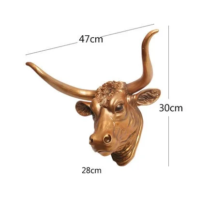 Ретро моделирование бык головная фигурка украшение стены 3D животное Смола крупного рогатого скота искусство скульптура домашний Настенный декор R2659 - Цвет: Золотой