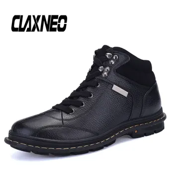 

CLAXNEO Men Winter Shoes Genuine Leather Casual Boots Male Handmade Snow Shoe Plush Fur Warm clax Leather Boot Big Size