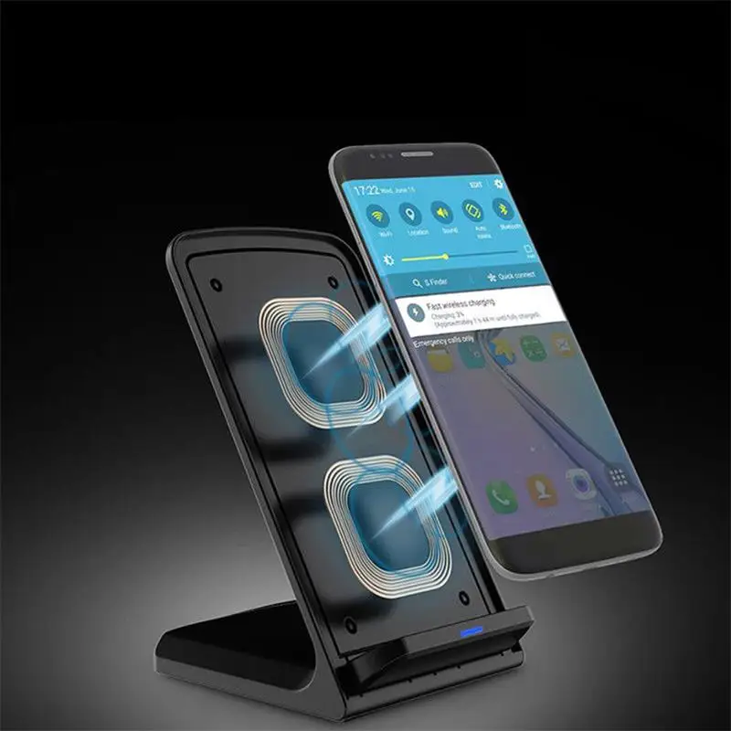 

New 10W Wireless QI Fast Charger Charging Dock Stand Holder Portable Vertical Double Coil Wireless Charger for iPhone Samsung