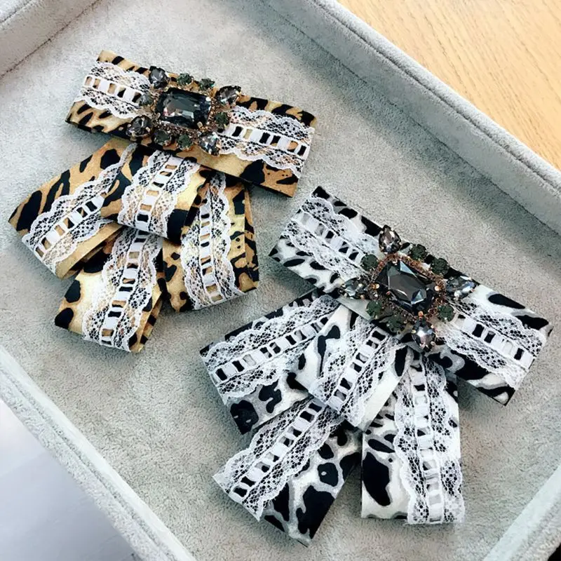 Женское кружевное ожерелье с леопардом галстук-бабочка имитация кристалла ювелирные изделия воротник брошь булавки 449F