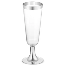 Plastic Rimmed Champagne Flutes 5.1 Oz. Clear Hard Disposable Party and Wedding Cups Premium Heavy Duty Fancy Champagne Flute or