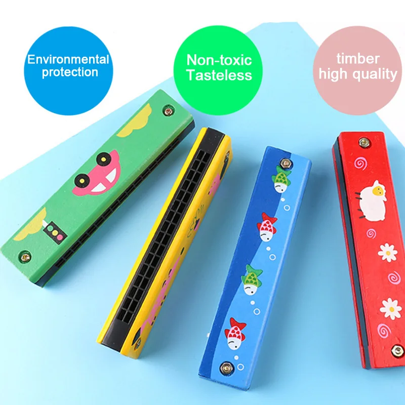 Details about   16 Holes Kids Wooden Double Row Harmonica Musical Instruments Educational Toy SW 