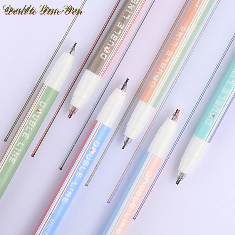 

6 Colors/Set Morandi Double Line Gel Pen Creative Student DIY Diary Journal Drawing Art Marker Pen Stationery School Supplies