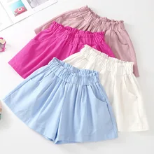 Шорты для маленьких девочек Лето г. Тонкие свободные сарафаны, штаны хлопковые и льняные Популярные штаны детская верхняя одежда повседневные штаны пляжные штаны