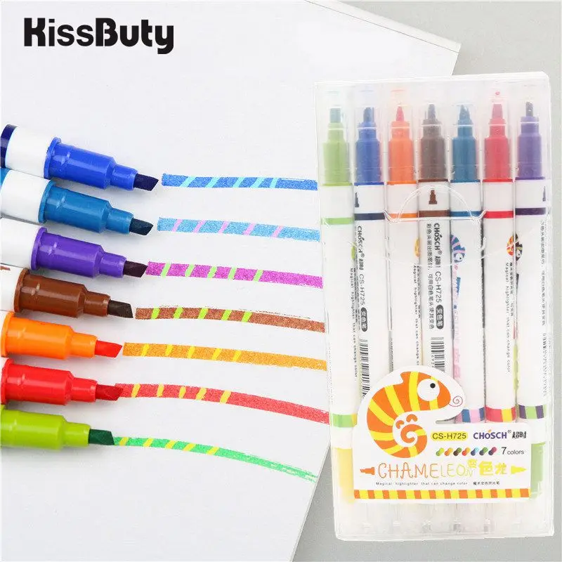 

7Pcs/Set Magic Color Highlighter Dual-side FluorescentArt Art Marker Pen Liner Drawing Bullet Diary Hand Account Stationery