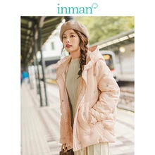 INMAN Осень Зима Новое поступление повседневное с капюшоном Контрастная вышивка Модное теплое женское короткое пуховое пальто