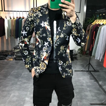 

Designer Blazer For Men Americana Hombre Blazer Masculino New Gold Printed Blazers Mens Stage Casual Club Outfits Vetement Homme