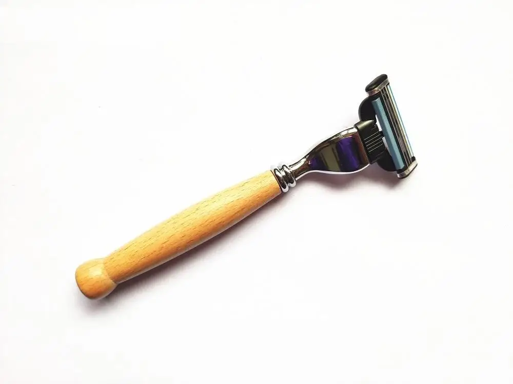 

1PCS New Solid wood head razor Creative personality retro beard knife Manual non-disposable stainless steel razor