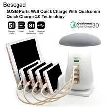 Besegad гриб светодиодный светильник USB зарядная док-станция для зарядки Органайзер с 5-Порты и разъёмы для iPhone samsung Galaxy смартфон планшет