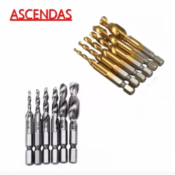 

ASCENDAS 6pcs M3-M10 Metric Combination High Speed Steel Drill Tap drill Deburr Countersink Bits 1/4 IN Quick Change Hex CS028