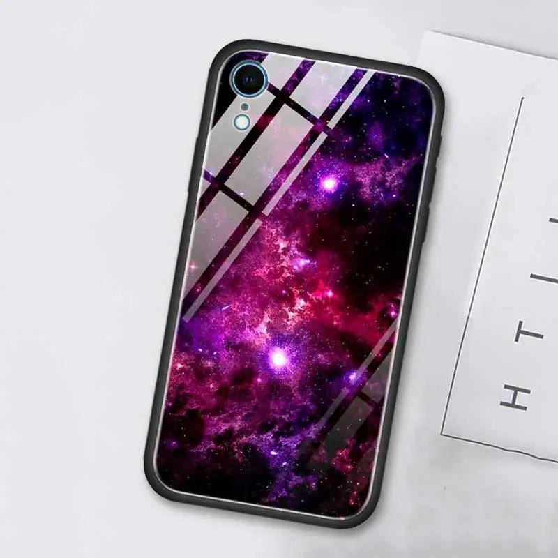 Чехол из закаленного стекла для Apple iPhone 8 7 6 6S Plus, чехол для iPhone 11 11Pro XS MAX XR X, силиконовый край, Звездный градиент пространства