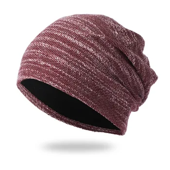 

New men's and women's knitted pullover cap warm ear protection Baotou cap mixed color stripe crescent cap