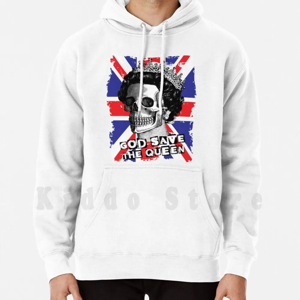 God Save The Queen Felpa Con Cappuccio Manica Lunga Queen England Regno Unito Briton Royal Family Skull Skeleton Union Jack