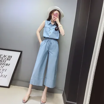

Sleeveless Denim Playsuits and Jumpsuits Casual Overalls for Women Bandage Denim Women Clothes 2018