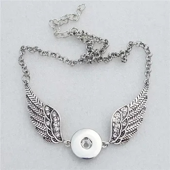 

Feather Wings Necklace With 18mm Snap Buttons Rhinestone Choker Women Fashion Jewelry 12 Pcs / Lot Wholesale