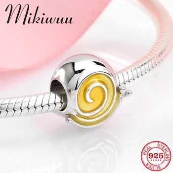 

New 925 Sterling Silver yellow enamel snail shape fine Beads Jewelry making fit Original Mikiwuu Charms Bracelet