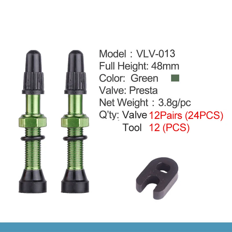 6/12 пар 48 мм высота Tubless Rim клапаны с дополнительным инструментом CNC-обработанный анодированный сплав стержень латунный сердечник совместим с обода кровати - Цвет: 48mm Green 12 Pairs