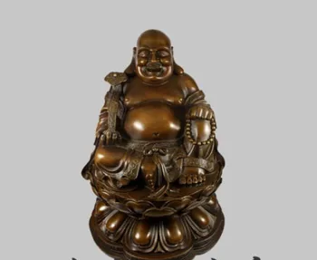 

311 19" China Bronze Buddhism Happy Maitreya Buddha Sit Hand Hold Ruyi Statue