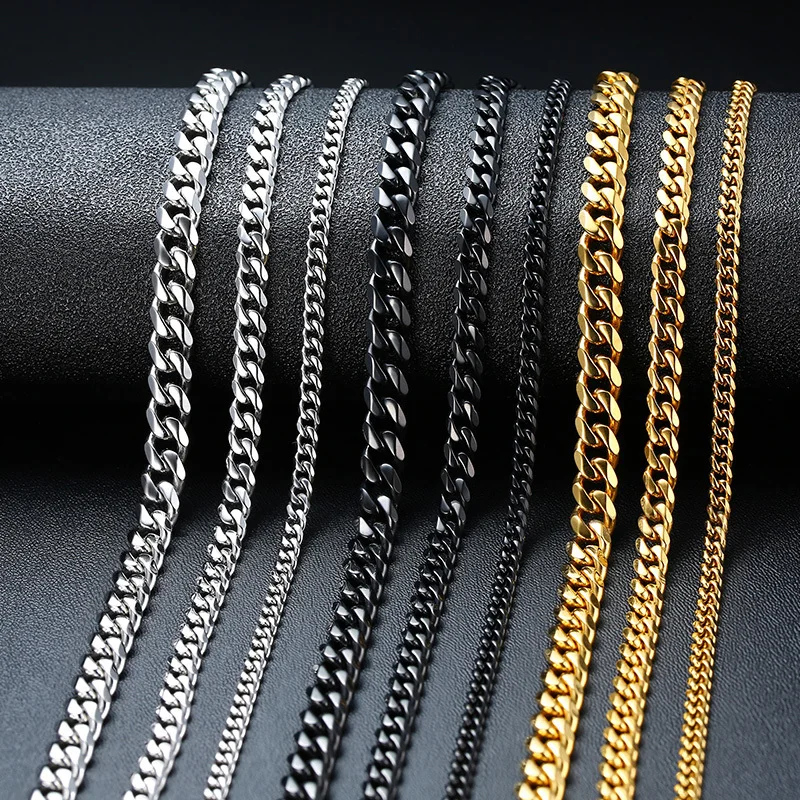 3 мм/5 мм/7 мм Панк из нержавеющей стали цепочка ожерелье плоское звено серебро черный золотой тон Мода ожерелье 18 дюймов 20 дюймов 22 дюймов